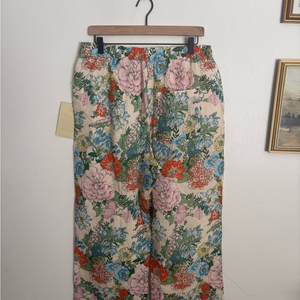 TROVATA Birds of Paradis Willa Vacation Resort Linen Floral Wide Pants Large AC - Picture 7 of 10